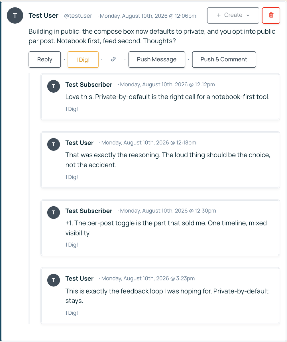 A public post with a short thread of replies underneath it, oldest reply first